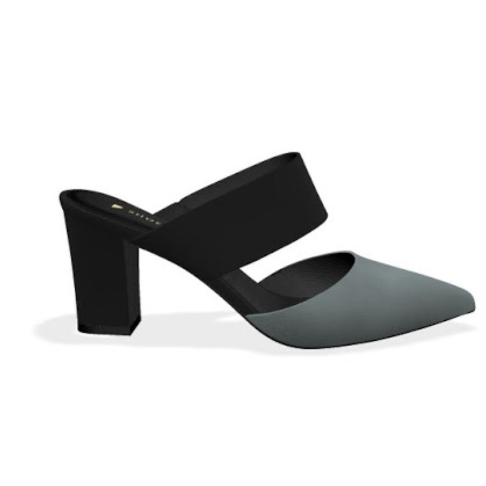 NEW IN BOX Shoes of Prey Suede Strap Slip On Pointed Mule Heel Black & Grey 9.5